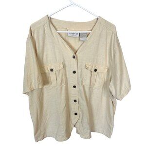 Buttercream Womens Top Linen Blend Button Up Shirt 2X Erika II 90s Vtg